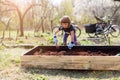 Cute little girl enjoy gardening