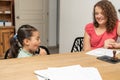 cute little girl enjoying a candy as a reward from the doctor. Child savoring a candy, having a cheerful moment with mother at Royalty Free Stock Photo