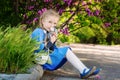 Cute little girl with a favorite toy donkey Royalty Free Stock Photo