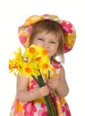 Cute little girl giving yellow flowers