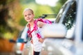 Cute little girl going home from school Royalty Free Stock Photo