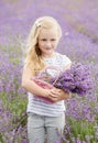 Cute little girl is going to a lavender