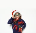 Cute little girl in handmade Christmas sweater
