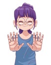 cute little girl with hands stop comic manga character Royalty Free Stock Photo