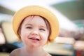 Cute little girl eating watermelon on the beach Royalty Free Stock Photo