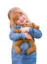 Cute Little Girl Holding Her Teddy Bear On White Royalty Free Stock Photo