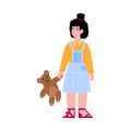 Cute little girl holding teddy bear cartoon vector illustration isolated. Royalty Free Stock Photo