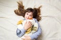 Cute little girl hugging her toy Royalty Free Stock Photo