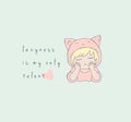 Cute little girl illustration with funny qoute print design Royalty Free Stock Photo