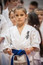 Cute little girl in kimono on Martial Arts Sport Demonstration