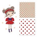 Cute little girl in a ladybug costume. Fashion print set