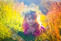 Cute little girl laying in a field Royalty Free Stock Photo