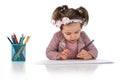 Cute little girl learn to draw, educational montessori concep