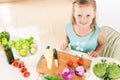 Cute little girl making salad. Child cooking. Healthy food Royalty Free Stock Photo