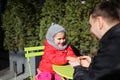 Cute little girl meeting with her father