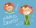 Cute little girl with a missing tooth. Dental examination. Vector illustration for pediatric dentistry Royalty Free Stock Photo