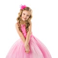 Cute little girl in pink princess dress, isolated on white background Royalty Free Stock Photo