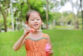 Cute little girl playing bubble in the park Royalty Free Stock Photo