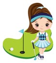 Cute Little Girl Playing Golf. Vector Little Golfer