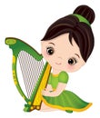 Cute Little Girl Playing Harp to CelebrateSt. Patrick Day. Vector Saint Patrick Day Royalty Free Stock Photo