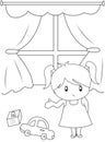Cute little girl playing indoors coloring page