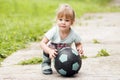 Little girl soccer ball Royalty Free Stock Photo
