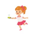Cute little girl playing table tennis, kids physical activity concept vector Illustration on a white background
