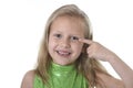 Cute little girl pointing her eye in body parts learning school chart serie