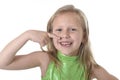 Cute little girl pointing her mouth in body parts learning school chart serie Royalty Free Stock Photo