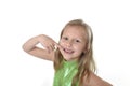 Cute little girl pointing her mouth in body parts learning school chart serie Royalty Free Stock Photo