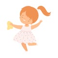 Cute Little Girl with Rag Helping to Clean, House Nature and Ecology Protection Concept Cartoon Style Vector Royalty Free Stock Photo