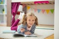 Cute little girl read book at home Royalty Free Stock Photo