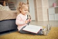 Cute Little Girl Reading Big Book Royalty Free Stock Photo