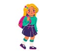 Cute little girl ready to go to school vector illustration. Female pupil with backpack isolated on white background Royalty Free Stock Photo