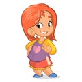 Cute little girl with red hair; vector cartoon style character in a shirt skirt Royalty Free Stock Photo