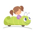 Cute Little Girl Riding Caterpillar Car, Happy Kid Having Fun in Amusement Park Vector Illustration Royalty Free Stock Photo