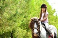 Cute little girl riding pony in park Royalty Free Stock Photo