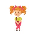 Cute little girl sad that she peed vector Illustration on a white background Royalty Free Stock Photo