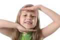 Cute little girl showing face in body parts learning school chart serie