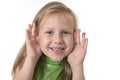 Cute little girl showing face in body parts learning school chart serie Royalty Free Stock Photo