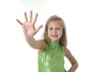 Cute little girl showing hand in body parts learning school chart serie Royalty Free Stock Photo