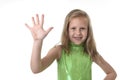 Cute little girl showing hand in body parts learning school chart serie Royalty Free Stock Photo