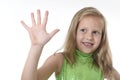 Cute little girl showing hand in body parts learning school chart serie