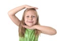 Cute little girl showing head in body parts learning school chart serie Royalty Free Stock Photo