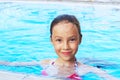 Cute little girl is smiling in swimming pool. Summer, vacation, Royalty Free Stock Photo