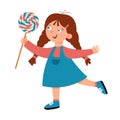 Cute little girl standing with big swirly lollipop Royalty Free Stock Photo