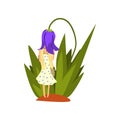 Cute little girl standing under the bell flower, fairy creature on beautiful natural landscape vector Illustration on a Royalty Free Stock Photo
