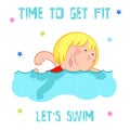 Time to get fit - Adorable little girl and summer sports - swimming - isolated