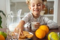Cute little girl taking cookie and smiling Royalty Free Stock Photo