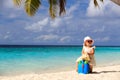 Cute little girl travel on summer beach Royalty Free Stock Photo